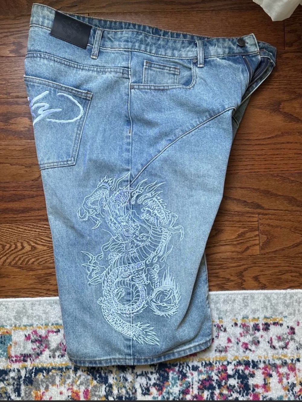 Urban Outfitters x Ed Hardy Blue Bermuda Jorts Shorts Dragon Embroidered - Picture 3 of 4